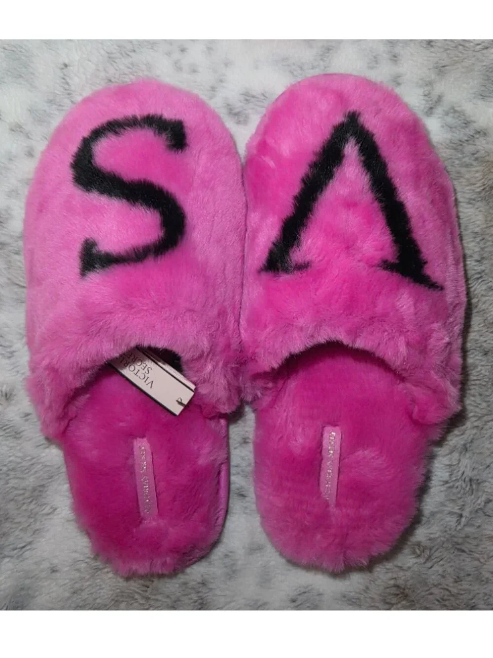 Victoria's Secret Summer Pink Faux Fur Slippers - Large 9/10 - Retired - Picture 2 of 7